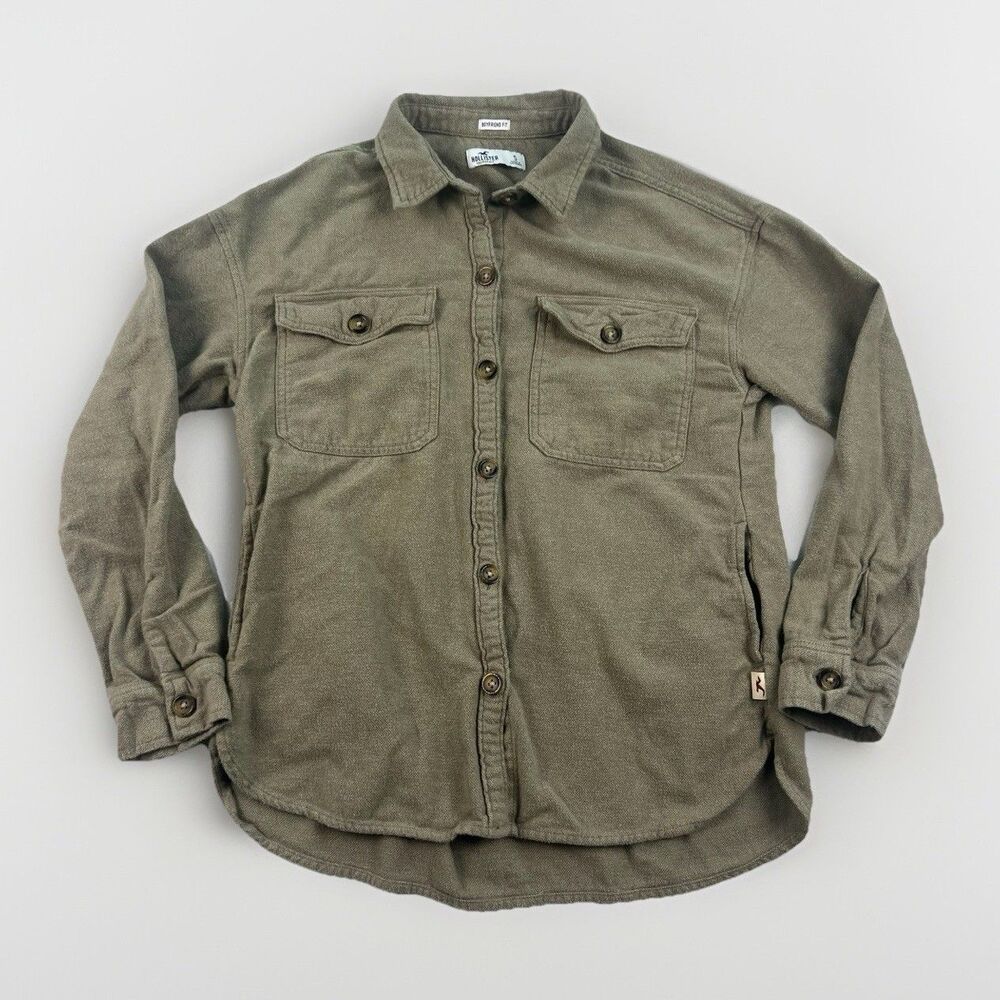 Hollister Boyfriend Fit Flannel Long Sleeve Shirt Shacket Olive Womens‎ S Fall
